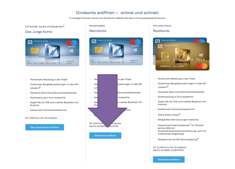 Deutsche Bank Unterkonto - Achtung bis zu 13,90 € Gebühren!