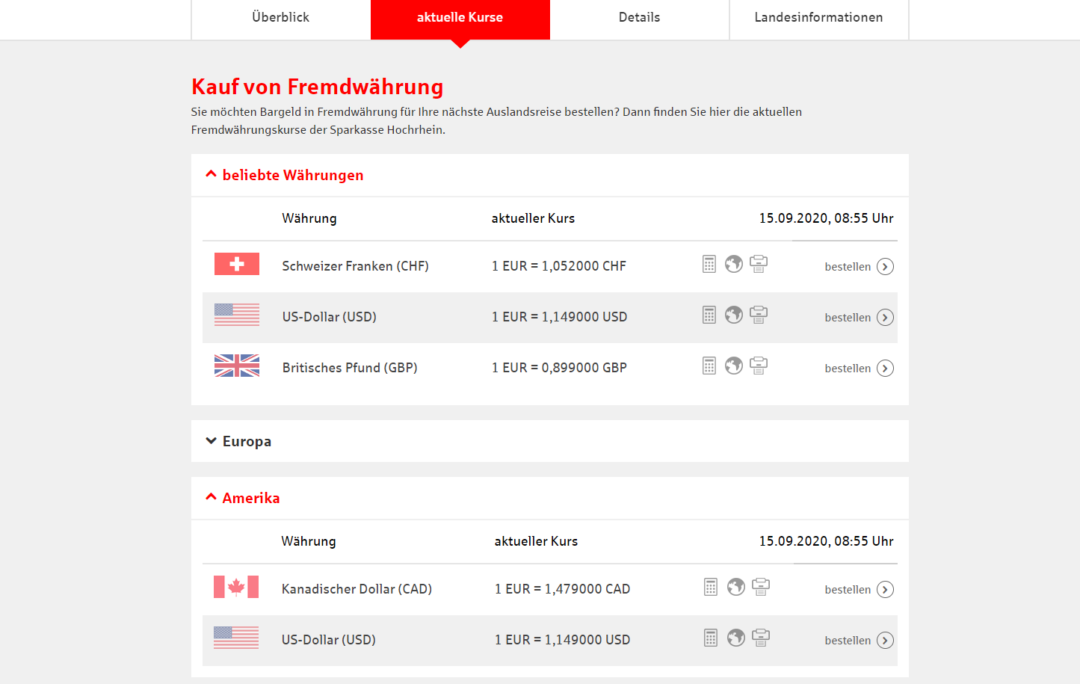 Sparkasse Geld wechseln Fremdwährung, Kleingeld & Scheine!